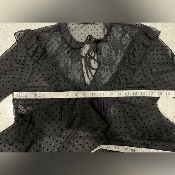 Zara Black Dotted Mesh Dress with Ruffles | Small - Picture 9 of 10